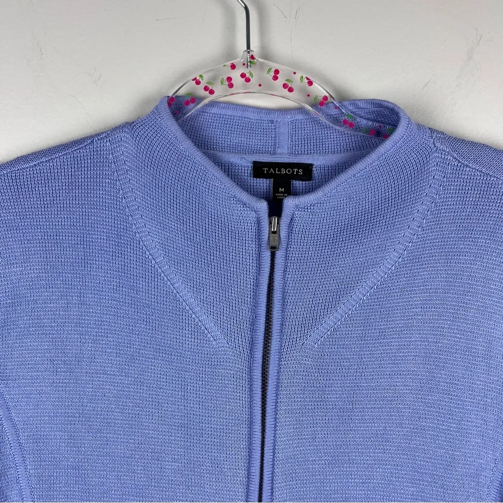 Talbots Blue Full Zip Up Cardigan Sweater Size Medium Cotton Rayon - Picture 4 of 9